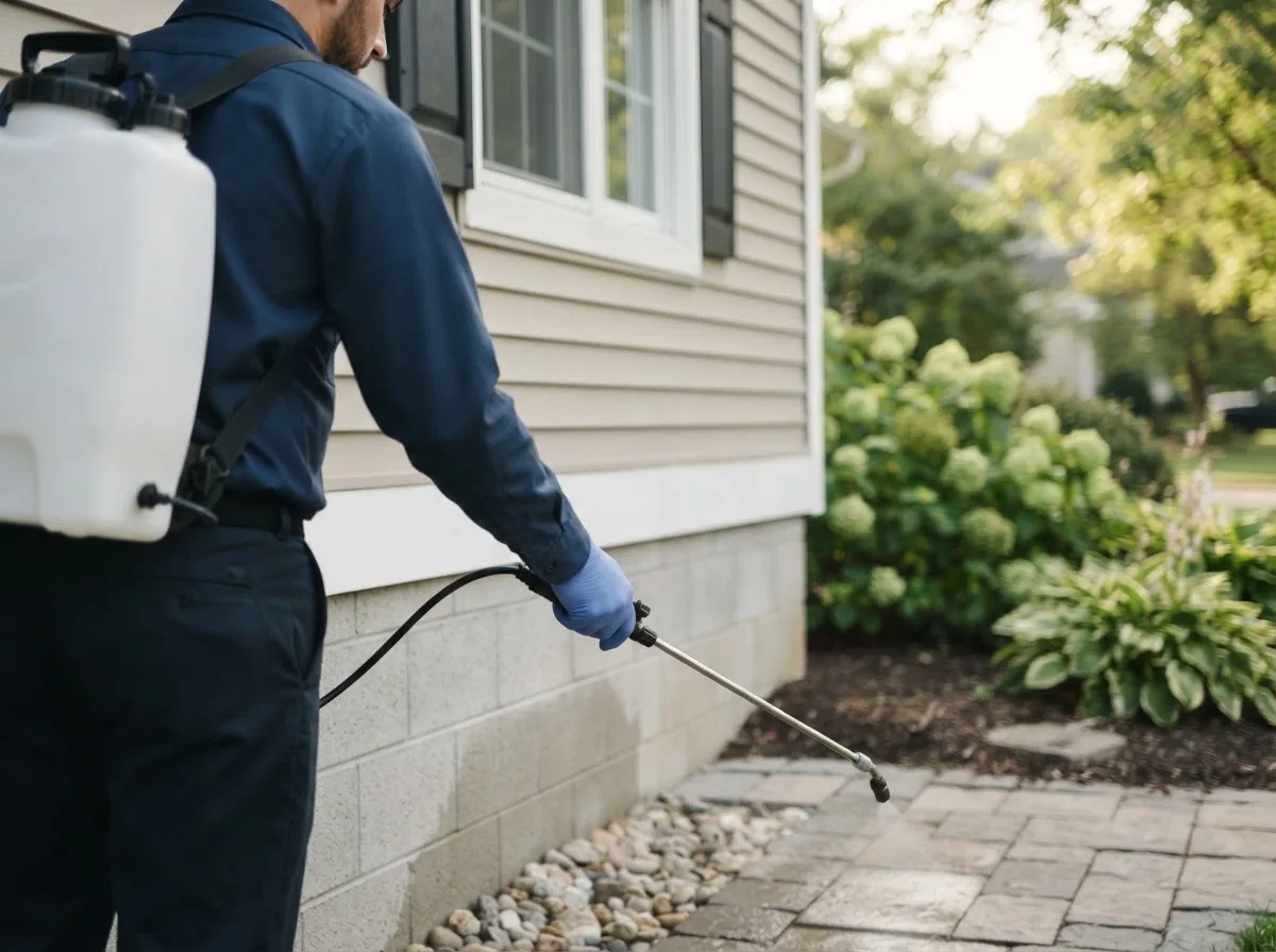Pest control technician inspecting a home in Rosholt, SD